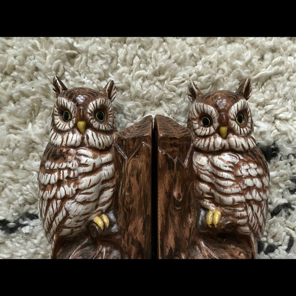 SOLD Vintage Owl Brown Bookends - Picture 2 of 6